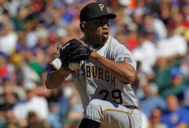 CHICAGO - JUNE 30: Octavio Dotel #29 of the Pittsburgh Pirates pitches in the 9th inning on his way to a save against the Chicago Cubs at Wrigley Field on June 30, 2010 in Chicago, Illinois. The Pirates defeated the Cubs 2-0. (Photo by Jonathan Daniel/Getty Images)