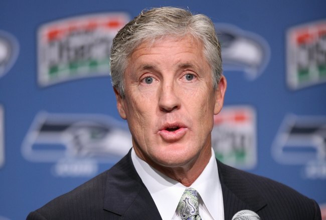 RENTON, WA - JANUARY 12:  Pete Carroll answers questions at a press conference announcing his hiring as the new head coach of the Seattle Seahawks on January 12, 2010 at the Seahawks training facility in Renton, Washington. (Photo by Otto Greule Jr/Getty Images)