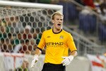HARRISON, NJ - JULY 23:  Goalkeeper Joe Hart #12 of Manchester City looks on during action against Sporting Lisbon in the Barclays New York Challenge July 23, 2010 at Red Bull Arena in Harrison, New Jersey. Sporting Lisbon won 2-0.  (Photo by Mike Stobe/Getty Images for New York Red Bulls)