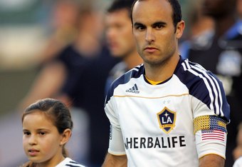 CARSON, CA - JULY 22:  Landon Donovan #10 of the Los Angeles Galaxy looks on prior to their MLS match against the San Jose Earthquakes at The Home Depot Center on July 22, 2010 in Carson, California. Donovan scored on the rebound to tie the game 2-2. The Earthquakes and the Galaxy played to a 2-2 draw.  (Photo by Victor Decolongon/Getty Images)