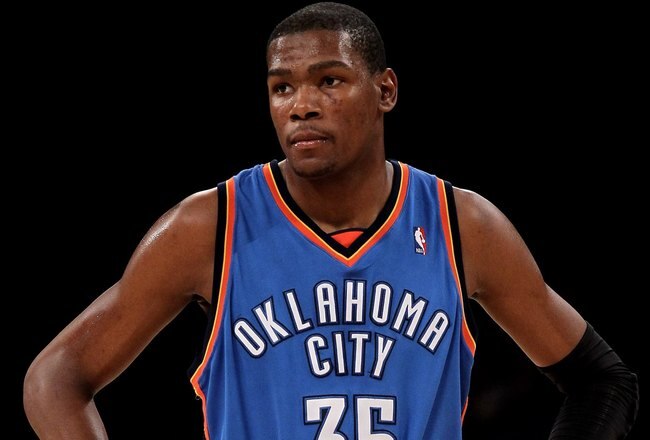 LOS ANGELES, CA - APRIL 20:  Kevin Durant #35 of the Oklahoma City Thunder on the court against the Los Angeles Lakers during Game Two of the Western Conference Quarterfinals of the 2010 NBA Playoffs on April 20, 2010 at Staples Center in Los Angeles, California.  The Lakers won 95-92. NOTE TO USER: User expressly acknowledges and agrees that, by downloading and/or using this Photograph, user is consenting to the terms and conditions of the Getty Images License Agreement.  (Photo by Stephen Dunn/Getty Images)