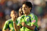 SANTA CLARA, CA - JULY 31:  Fredy Montero #17 of the Seattle Sounders FC celebrates after he scored a goal against the San Jose Earthquakes at Buck Shaw Stadium on July 31, 2010 in Santa Clara, California.  (Photo by Ezra Shaw/Getty Images)
