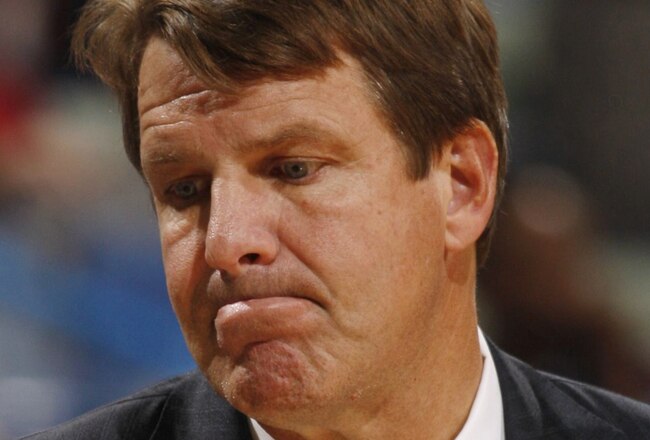 NEW ORLEANS - NOVEMBER 13:  Assistant Coach Tim Floyd of the New Orleans Hornets looks on during the game against the Portland Trail Blazers at New Orleans Arena on November 13, 2009 in New Orleans, Louisiana.  NOTE TO USER: User expressly acknowledges and agrees that, by downloading and or using this photograph, User is consenting to the terms and conditions of the Getty Images License Agreement. (Photo by Chris Graythen/Getty Images)