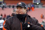 CLEVELAND - JANUARY 03:  Eric Mangini head coach of the Cleveland Browns leaves the field after defeating the Jacksonville Jaguars at Cleveland Browns Stadium on January 3, 2010 in Cleveland, Ohio.  (Photo by Matt Sullivan/Getty Images)