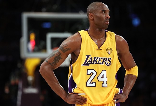 LOS ANGELES, CA - JUNE 17:  Kobe Bryant #24 of the Los Angeles Lakers looks on in Game Seven of the 2010 NBA Finals against the Boston Celtics at Staples Center on June 17, 2010 in Los Angeles, California.  NOTE TO USER: User expressly acknowledges and agrees that, by downloading and/or using this Photograph, user is consenting to the terms and conditions of the Getty Images License Agreement.  (Photo by Christian Petersen/Getty Images)