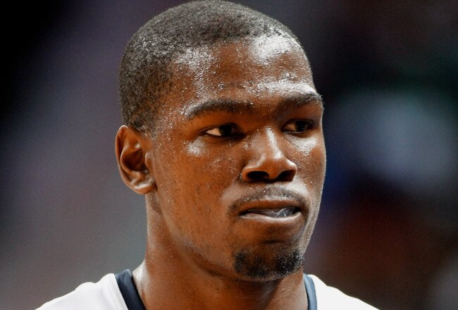 LAS VEGAS - JULY 24:  Kevin Durant #5 of the 2010 USA Basketball Men's National Team appears during a USA Basketball showcase at the Thomas & Mack Center July 24, 2010 in Las Vegas, Nevada.  (Photo by Ethan Miller/Getty Images)