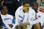 CHARLOTTE, NC - APRIL 26:  (L-R) Theo Ratliff #42, Tyson Chandler #6 and Nazr Mohammed #13 of the Charlotte Bobcats sit on the bench during the final minutes of their game against the Orlando Magic in Game Four of the Eastern Conference Quarterfinals during the 2010 NBA Playoffs at Time Warner Cable Arena on April 26, 2010 in Charlotte, North Carolina. The Magic defeated the Bobcats 99-90 to complete the 4-game sweep.  NOTE TO USER: User expressly acknowledges and agrees that, by downloading and or using this photograph, User is consenting to the terms and conditions of the Getty Images License Agreement. (Photo by Brian A. Westerholt/Getty Images)