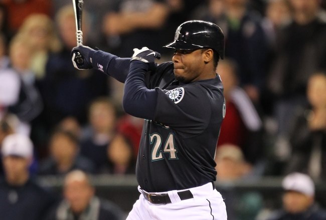 SEATTLE - MAY 31:  Ken Griffey Jr. #24 of the Seattle Mariners bats against the Minnesota Twins at Safeco Field on May 31, 2010 in Seattle, Washington. (Photo by Otto Greule Jr/Getty Images)