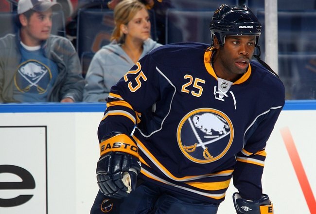 BUFFALO, NY - OCTOBER 3:  Mike Grier #25 of the Buffalo Sabres skates during warm-up prior to the NHL game against the Montreal Canadiens at HSBC Arena on October 3, 2009 in Buffalo, New York. The Canadiens defeated the Sabres 2-1 in overtime. (Photo by Rick Stewart/Getty Images)