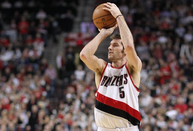 PORTLAND, OR - APRIL 29:  Rudy Fernandez #5 of the Portland Trail Blazers shoots against the Phoenix Suns during Game Six of the Western Conference Quarterfinals of the NBA Playoffs on April 29, 2010 at the Rose Garden in Portland, Oregon. NOTE TO USER: User expressly acknowledges and agrees that, by downloading and or using this Photograph, user is consenting to the terms and conditions of the Getty Images License Agreement. (Photo by Otto Greule Jr/Getty Images)