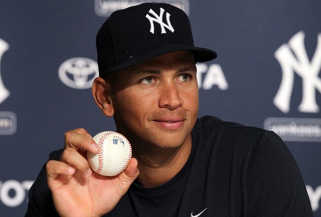 NEW YORK - AUGUST 04:  Alex Rodriguez #13 of the New York Yankees holds the ball he used to hit his 600th career home run. Rodriguez hit a first inning two run home run against pitcher Shaun Marcum of the Toronto Blue Jays on August 4, 2010 at Yankee Stadium in the Bronx borough of New York City.  (Photo by Jim McIsaac/Getty Images)