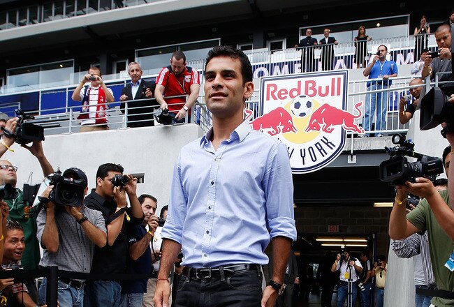 HARRISON, NJ - AUGUST 03:  Rafa Marquez walks out onto the field prior to the press conference to introduce him to the New York Red Bulls on August 3, 2010 at Red Bull Arena in Harrison, New Jersey. (Photo by Mike Stobe/Getty Images for New York Red Bulls)