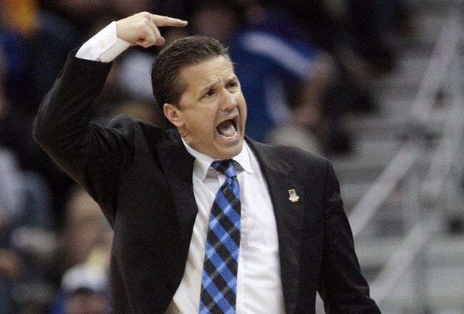 NEW ORLEANS - MARCH 20: Coach John Calipari of the Kentucky Wildcats reacts during the second round of the 2010 NCAA men's basketball tournament against the Wake Forest Demon Deacons at the New Orleans Arena on March 20, 2010 in New Orleans, Louisiana.  (Photo by Dave Martin/Getty Images)