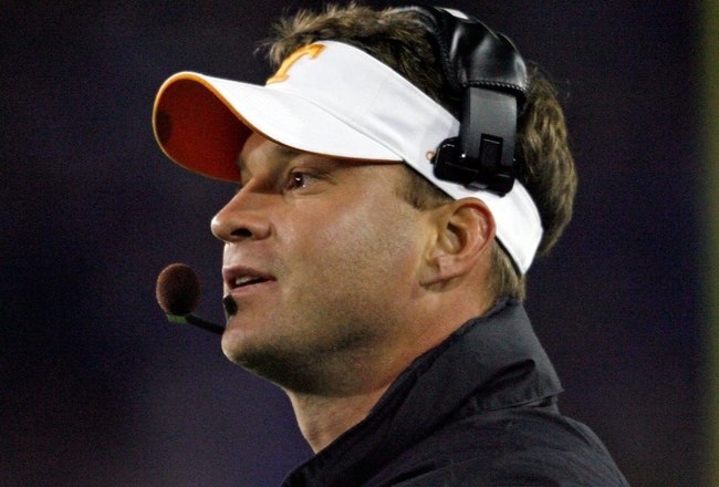 LEXINGTON, KY - NOVEMBER 28:  Lane Kiffin the Head Coach of the Tennessee Volunteers looks on during the SEC game against the Kentucky Wildcats at Commonwealth Stadium on November 28, 2009 in Lexington, Kentucky.  (Photo by Andy Lyons/Getty Images)