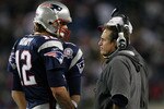 FOXBORO, MA - NOVEMBER 22:  Tom Brady #12 of the New England Patriots talks with head coach Bill Belichick in fourth quarter against the New York Jets on November 22, 2009 at Gillette Stadium in Foxboro, Massachusetts. The Patriots defeated the Jets 31-14.  (Photo by Elsa/Getty Images)