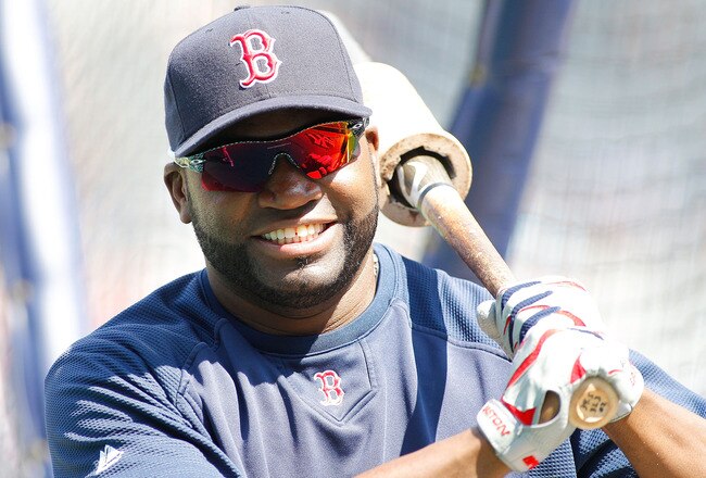 NEW YORK - AUGUST 07:  David Ortiz #34 of the Boston Red Sox looks on during batting practice prior to the game against the New York Yankees on August 7, 2010 at Yankee Stadium in the Bronx borough of New York City.  (Photo by Mike Stobe/Getty Images)