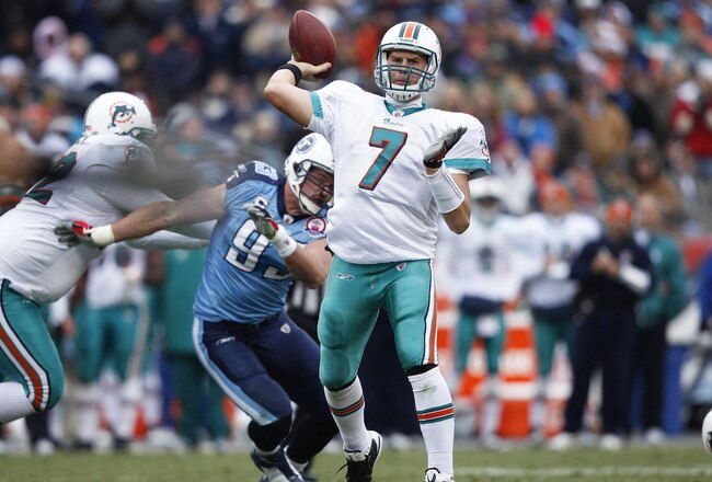NASHVILLE, TN - DECEMBER 20: Chad Henne #7 of the Miami Dolphins passes the football in the first half against the Tennessee Titans at LP Field on December 20, 2009 in Nashville, Tennessee. (Photo by Joe Robbins/Getty Images)