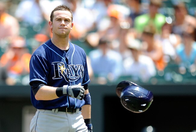 BALTIMORE - JULY 21:  Evan Longoria #3 of the Tampa Bay Rays tosses his helmet after striking out against the Baltimore Orioles at Camden Yards on July 21, 2010 in Baltimore, Maryland.  (Photo by Greg Fiume/Getty Images)