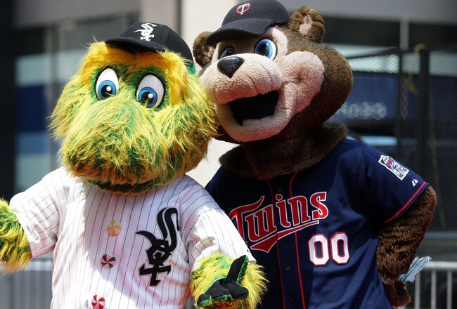 NEW YORK - JULY 15: Southpaw the mascot of the Chicago White Sox and T.C. Bear mascot for the Minnesota Twins during the MLB All-Star Game Red Carpet Parade on July 15, 2008 in New York City.  (Photo by Mike Stobe/Getty Images)