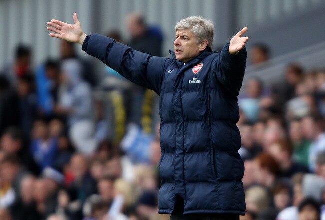 BLACKBURN, ENGLAND - MAY 03:  Arsenal manager  Arsene Wenger shows his emotions during the Barclays Premier League match between Blackburn Rovers and Arsenal at Ewood Park on May 3, 2010 in Blackburn, England.  (Photo by Clive Brunskill/Getty Images)