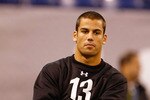 INDIANAPOLIS, IN - FEBRUARY 28: Wide receiver Eric Decker of Minnesota watches drills after deciding not to participate  during the NFL Scouting Combine presented by Under Armour at Lucas Oil Stadium on February 28, 2010 in Indianapolis, Indiana. (Photo by Scott Boehm/Getty Images)