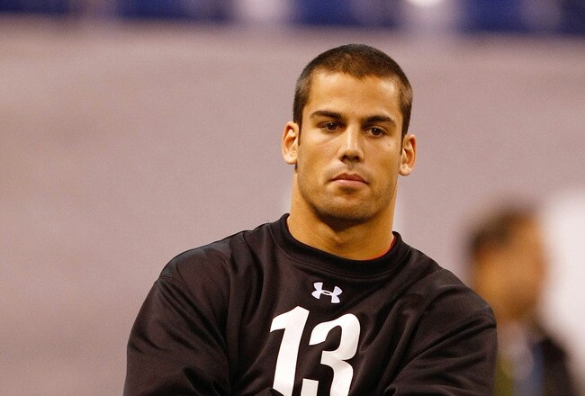 INDIANAPOLIS, IN - FEBRUARY 28: Wide receiver Eric Decker of Minnesota watches drills after deciding not to participate  during the NFL Scouting Combine presented by Under Armour at Lucas Oil Stadium on February 28, 2010 in Indianapolis, Indiana. (Photo by Scott Boehm/Getty Images)