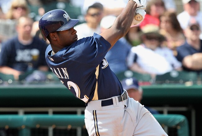 GOODYEAR , AZ - MARCH 06:  Lorenzo Cain #62 of the Milwaukee Brewers bats against the Cleveland Indians during the spring training game at Goodyear Ballpark on March 6, 2009 in Goodyear, Arizona. The Brewers defeated the Indians 17-7.  (Photo by Christian Petersen/Getty Images)