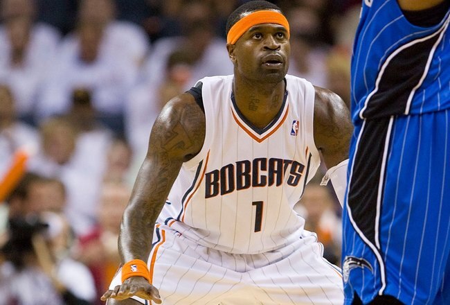 CHARLOTTE, NC - APRIL 26: Stephen Jackson #1 of the Charlotte Bobcats on defense against the Orlando Magic at Time Warner Cable Arena on April 26, 2010 in Charlotte, North Carolina.  The Magic defeated the Bobcats 99-90 to complete the four game sweep.  NOTE TO USER: User expressly acknowledges and agrees that, by downloading and or using this Photograph, user is consenting to the terms and conditions of the Getty Images License Agreement.   (Photo by Brian A. Westerholt/Getty Images)