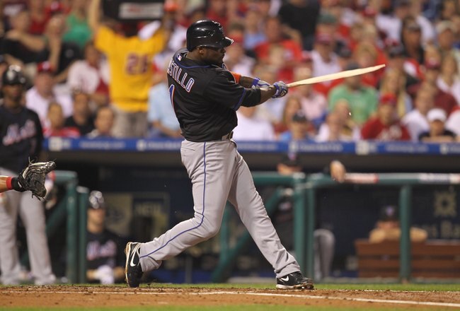 PHILADELPHIA - MAY 2: Second baseman Luis Castillo #1 of the New York Mets breaks his bat as he swings at a pitch during a game against the Philadelphia Phillies at Citizens Bank Park on May 2, 2010 in Philadelphia, Pennsylvania. The Phillies won 11-5. (Photo by Hunter Martin/Getty Images)