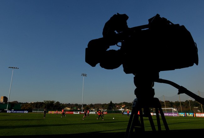 JOHANNESBURG, SOUTH AFRICA - JUNE 06:  TV cameras watch the action during the Brazil training session at Randburg High School on June 6, 2010 in Johannesburg, South Africa. The Brazil national team are in South Africa to contest the 2010 FIFA World Cup.  (Photo by Richard Heathcote/Getty Images)