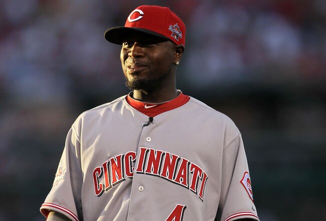ANAHEIM, CA - JULY 13:  National League All-Star Brandon Phillips #4 of the Cincinnati Reds looks on during the 81st MLB All-Star Game at Angel Stadium of Anaheim on July 13, 2010 in Anaheim, California.  (Photo by Stephen Dunn/Getty Images)