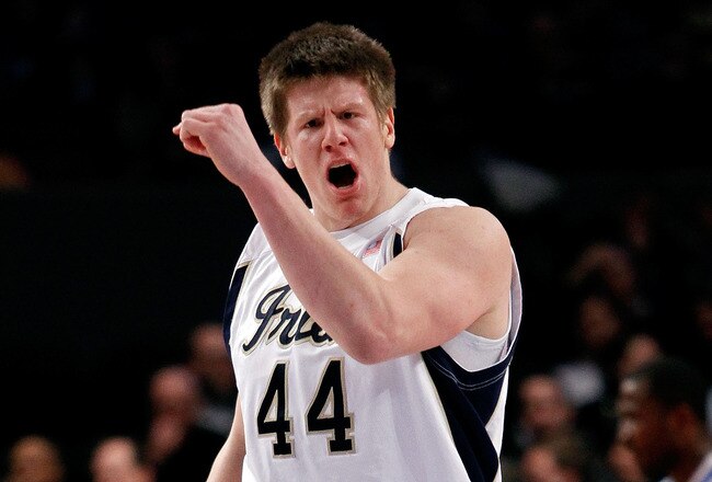 NEW YORK - MARCH 10:  Luke Harangody #44 of the Notre Dame Fighting Irish reacts after a point against the Seton Hall Pirates during the second round of 2010 NCAA Big East Tournament at Madison Square Garden on March 10, 2010 in New York City.  (Photo by Michael Heiman/Getty Images)