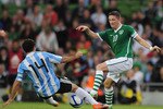 DUBLIN, IRELAND - AUGUST 11:  Robbie Keane of Republic of Ireland is tackled by Javier Mascherano of Argentina during the International Friendly match between Republic of Ireland and Argentina at the Aviva Stadium on August 11, 2010 in Dublin, Ireland.  (Photo by Shaun Botterill/Getty Images)