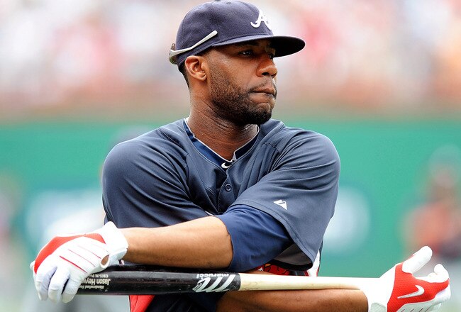 WASHINGTON - JULY 27:  Jason Heyward #22 of the Atlanta Braves warms up before the game against the Washington Nationals at Nationals Park on July 27, 2010 in Washington, DC.  (Photo by Greg Fiume/Getty Images)