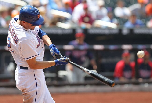 NEW YORK - JUNE 26: Jeff Francoeur #12 of the New York Mets hits a single against the Minnesota Twins at Citi Field on June 26, 2010 in the Flushing neighborhood of the Queens borough of New York City.  (Photo by Nick Laham/Getty Images)