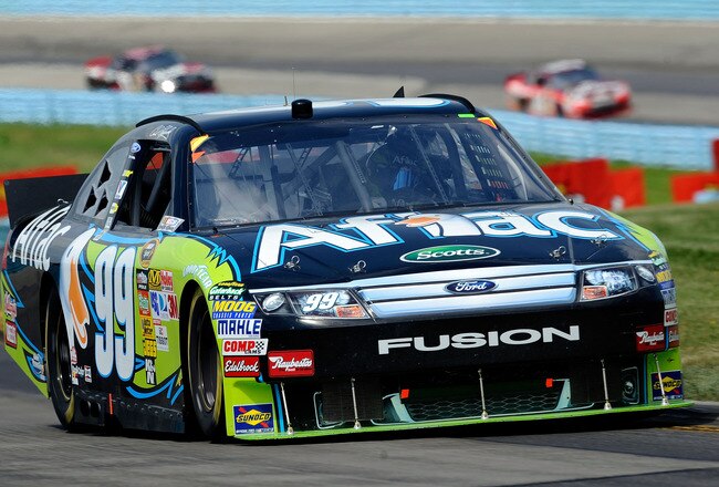 WATKINS GLEN, NY - AUGUST 08:  Carl Edwards, drives the #99 Aflac Ford, during the NASCAR Sprint Cup Series Heluva Good! Sour Cream Dips at Watkins Glen International on August 8, 2010 in Watkins Glen, New York.  (Photo by Jeff Zelevansky/Getty Images for NASCAR)