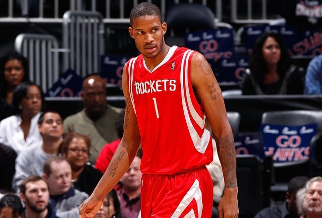 ATLANTA - NOVEMBER 20:  Trevor Ariza #1 of the Houston Rockets against the Atlanta Hawks at Philips Arena on November 20, 2009 in Atlanta, Georgia.  NOTE TO USER: User expressly acknowledges and agrees that, by downloading and/or using this Photograph, User is consenting to the terms and conditions of the Getty Images License Agreement.  (Photo by Kevin C. Cox/Getty Images)