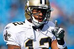 CHARLOTTE, NC - JANUARY 03:  Marques Colston #12 of the New Orleans Saints is seen on the field during pregame warm ups prior to the start of the game against the Carolina Panthers at Bank of America Stadium on January 3, 2010 in Charlotte, North Carolina.  (Photo by Scott Halleran/Getty Images)