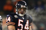 CHICAGO - DECEMBER 22: Brian Urlacher #54 of the Chicago Bears awaits the start of play against the Green Bay Packers on December 22, 2008 at Soldier Field in Chicago, Illinois. The Bears defeated the Packers 20-17 in overtime. (Photo by Jonathan Daniel/Getty Images)