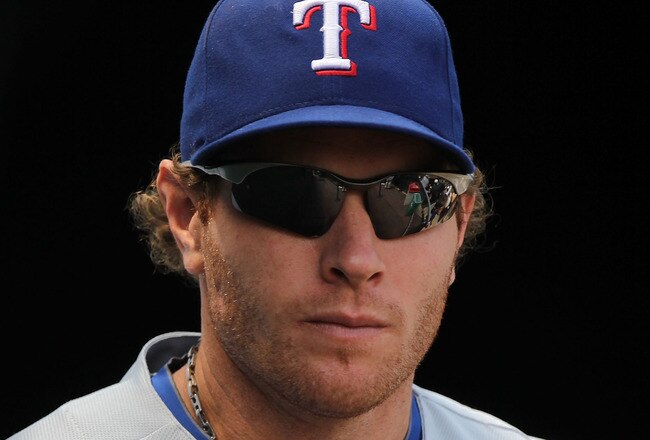 OAKLAND, CA - AUGUST 08:  Josh Hamilton #32 of the Texas Rangers looks on against the Oakland Athletics during an MLB game at the Oakland-Alameda County Coliseum on August 8, 2010 in Oakland, California.  (Photo by Jed Jacobsohn/Getty Images)