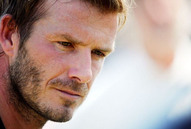 CARSON, CA - AUGUST 11:  David Beckham of the Los Angeles Galaxy speaks during news conference after a training session at The Home Depot Center on August 11, 2010 in Carson, California. Beckham tore his left Achilles' tendon last March while on loan to AC Milan.  (Photo by Kevork Djansezian/Getty Images)