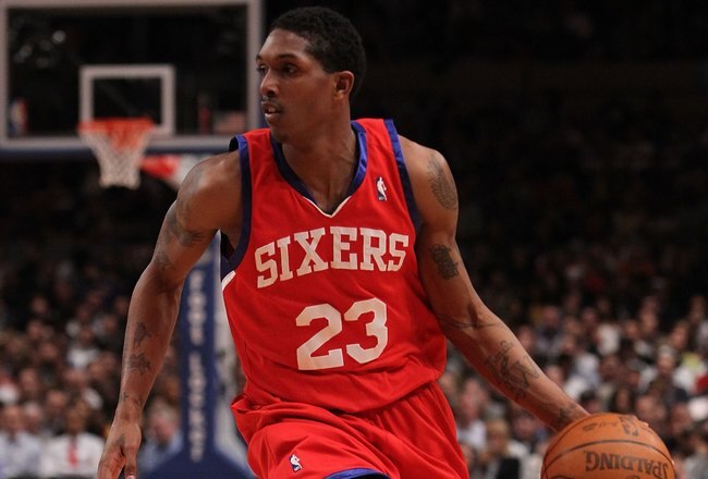 NEW YORK - MARCH 19:  Louis Williams #23 of the Philadelphia 76ers   against the New York Knicks at Madison Square Garden on March 19, 2010 in New York City. NOTE TO USER: User expressly acknowledges and agrees that, by downloading and or using this photograph, User is consenting to the terms and conditions of the Getty Images License Agreement.  (Photo by Nick Laham/Getty Images)