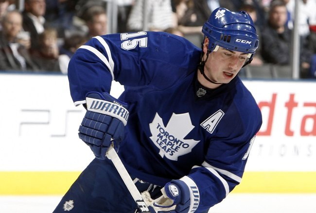 TORONTO - APRIL 6: Tomas Kaberle #15 of the Toronto Maple Leafs moves the puck during a NHL game against the Philadelphia Flyers at the Air Canada Centre on April 6, 2010 in Toronto, Ontario, Canada. (Photo by Abelimages/Getty Images)