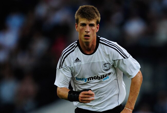 DERBY, ENGLAND - JULY 27:  Conor Doyle of Derby County runs with the ball during the pre-season friendly match between Derby County and Stoke City at Pride Park Stadium on July 27, 2010 in Derby, England.  (Photo by Jamie McDonald/Getty Images)