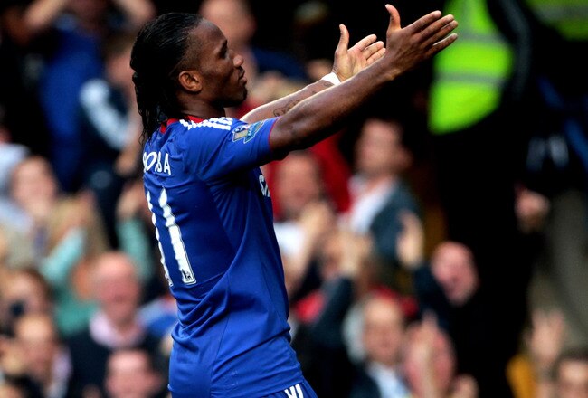 LONDON, ENGLAND - AUGUST 14:  Didier Drogba #11 celebrates after scoring his team's second goal during the Barclays Premier League match between Chelsea and West Bromwich Albion at Stamford Bridge on August 14, 2010 in London, England.  (Photo by Phil Cole/Getty Images)
