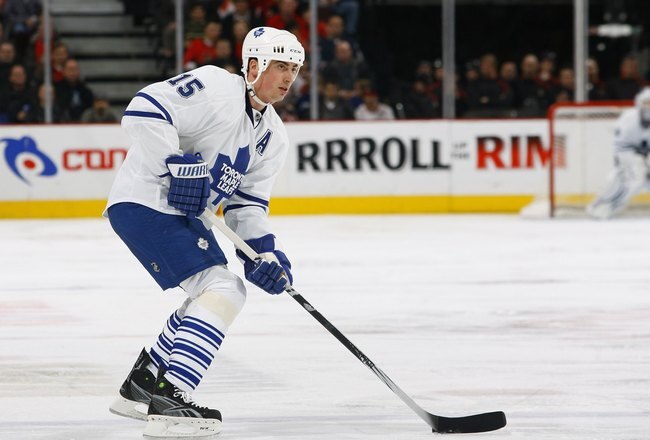 OTTAWA, ON - MARCH 06:  Tomas Kaberle #15 of the Toronto Maple Leafs skates with the puck against the Ottawa Senators in a game at Scotiabank Place on March 6, 2010 in Ottawa, Canada.  (Photo by Phillip MacCallum/Getty Images)