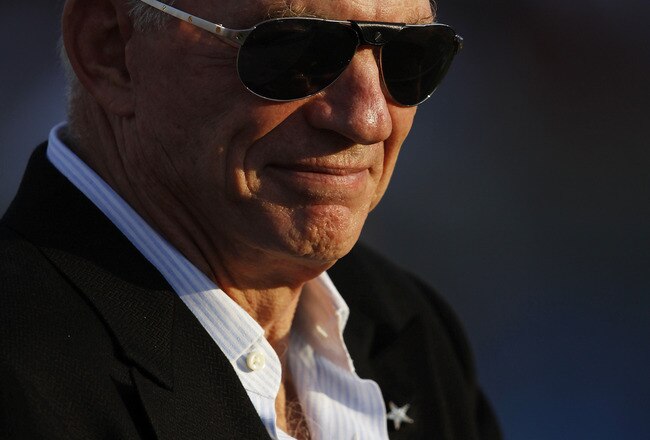 CANTON, OH - AUGUST 8: Dallas Cowboys owner Jerry Jones looks on before the game against the Cincinnati Bengals during the 2010 Pro Football Hall of Fame Game at the Pro Football Hall of Fame Field at Fawcett Stadium on August 8, 2010 in Canton, Ohio. The Cowboys defeated the Bengals 16-7. (Photo by Joe Robbins/Getty Images)