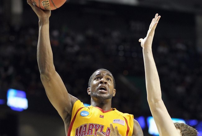 SPOKANE, WA - MARCH 21:  Landon Milbourne #1 of the Maryland Terrapins takes a shot against the Michigan State Spartans during the second round of the 2010 NCAA men's basketball tournament at the Spokane Arena on March 21, 2010 in Spokane, Washington. (Photo by Otto Greule Jr/Getty Images)