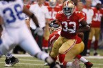INDIANAPOLIS, IN - AUGUST 15: Anthony Dixon #33 of the San Francisco 49ers runs against the Indianapolis Colts during the preseason game at Lucas Oil Stadium on August 15, 2010 in Indianapolis, Indiana.  (Photo by Scott Boehm/Getty Images)