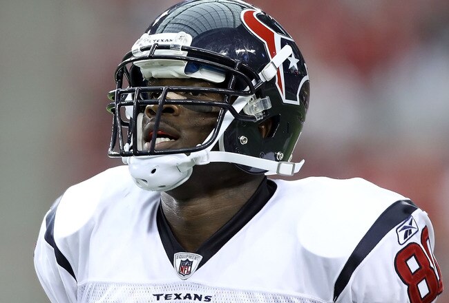 GLENDALE, AZ - AUGUST 14:  Wide receiver Andre Johnson #80 of the Houston Texans during preseason NFL game against the Arizona Cardinals at the University of Phoenix Stadium on August 14, 2010 in Glendale, Arizona.  The Cardinals defeated the Texans 19-16.  (Photo by Christian Petersen/Getty Images)